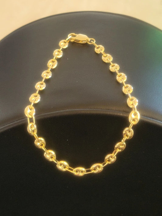 14k Gold Puff Mariner Bracelet